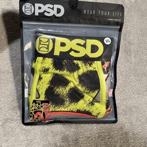 PSD Underwear Boxer Briefs Mens 2XL Neon Yellow Black Leopard Shark Graphic